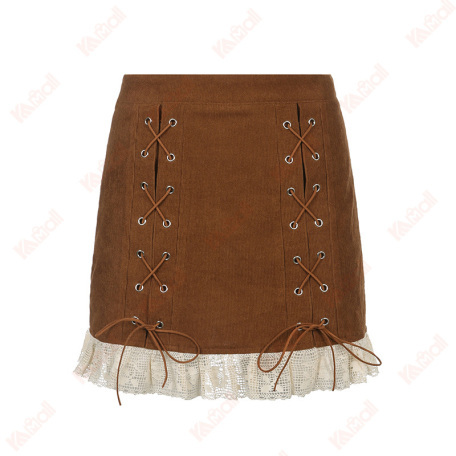 retro brown versatile girl skirt
